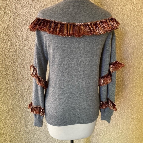 J.Crew Cashmere Sweater Lamé‎ Fringe Heather Gray XS - Picture 8 of 16